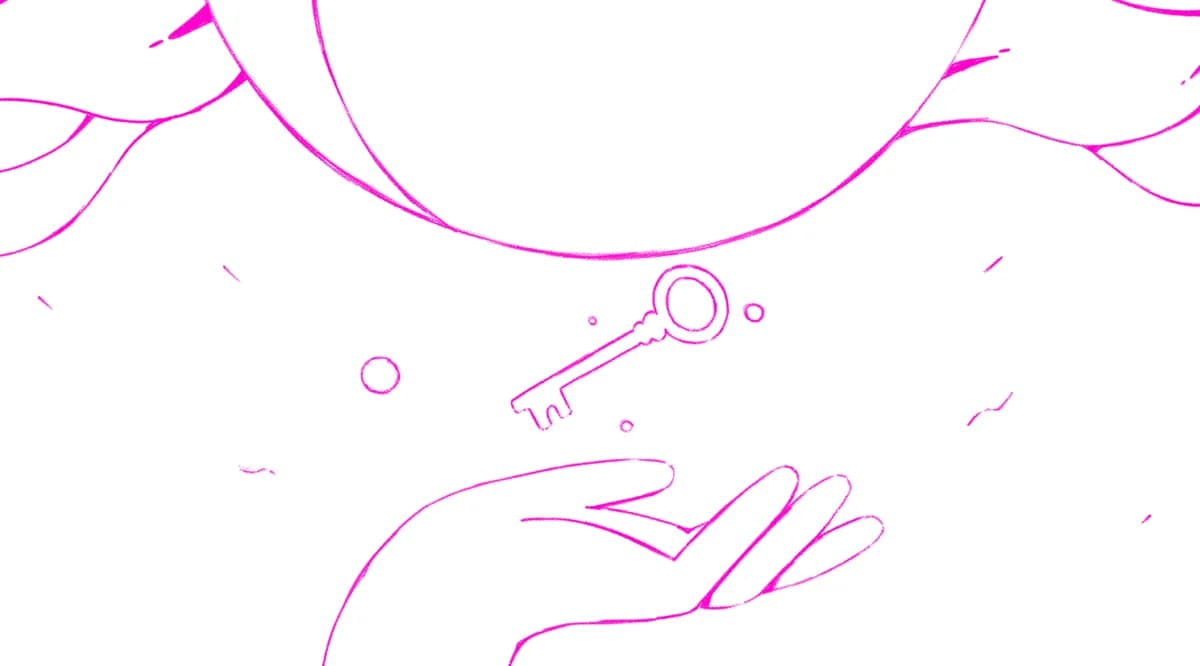 Storyboard panel 3: A hand opens and a key appears